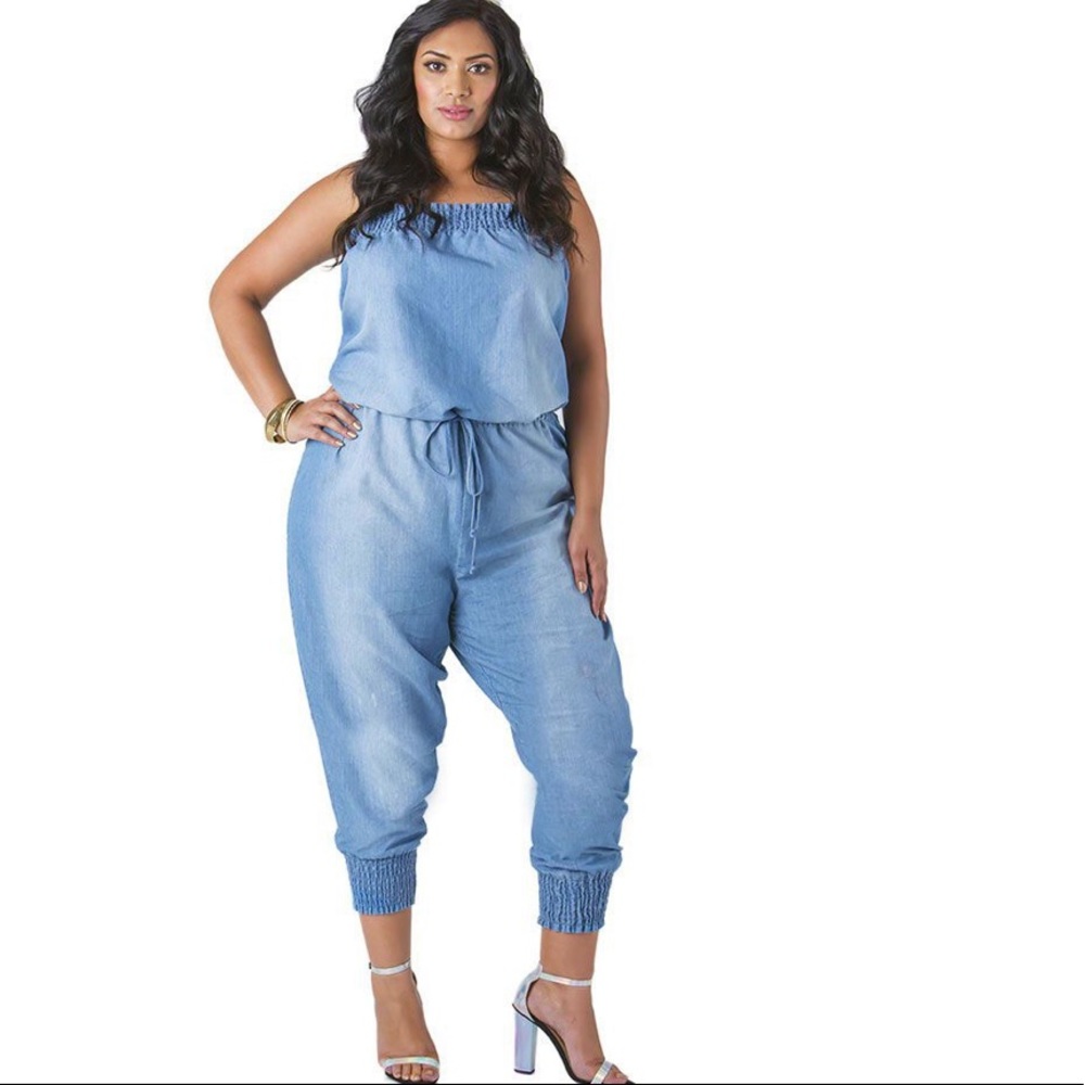 Plus Size Kimi Light Washed Strapless Jumpsuit